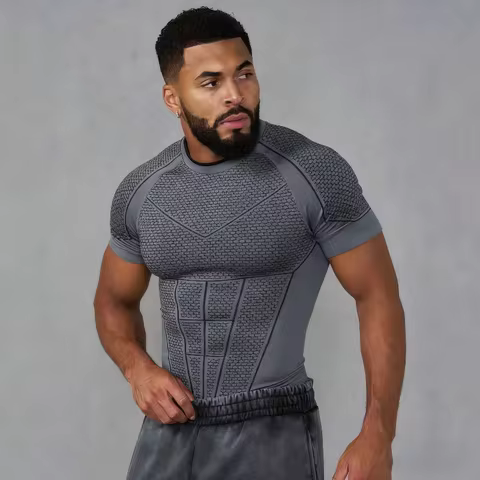 Men's T-Shirt Superman Sport Fitness Quick Dry Breathable Elastic Slim Fit Short Sleeve Training Top