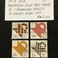 1978 USA American Folk Art Series 2-American Quilts 4 Values Used Set
