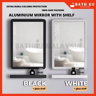 BATHKU Aluminium Bathroom Mirror Aluminium Mirror + Glass Shelf Set [Black] 铝镜子 浴室镜子 cermin bilik ai