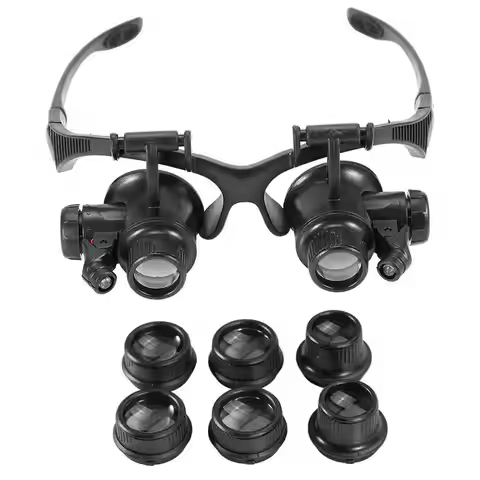 10X 15X 20X 25X Head Band Double Eye Magnifier Eyeglasses Magnifying Glass 8Pcs Lens LED Light Loupe