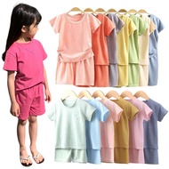 (6m-5years) Kids Short Sleeve T-Shirt Set Plain Colour with Pants Baju Budak Set Baju Murah 0630