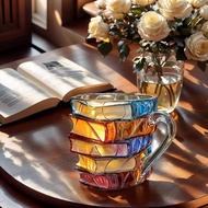 3D Painted Book Stack Glass Coffee Mug, 12 oz Colorful Heat-Resistant Cup, Christmas & Holiday Gifts