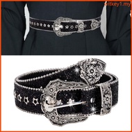 WIT Grunge Waist Belts for Jeans Pants Carving Glitter Floral Buckle Belt Bandsman