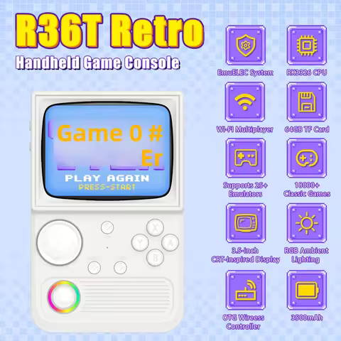 R36T Retro TV Handheld Game Console EmuEMEC System 18000+Game 3.5'' IPS Screen Wi-Fi Multiplayer Por