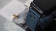 純手工蘋果AppleWatch/iWatch牛皮錶帶 磨砂牛仔藍 客製化刻字禮