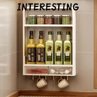 INTERESTING Kitchen Storage Rack, No Punching Groceries Storage Wall-Mounted Cupboard,  Seasoning Or