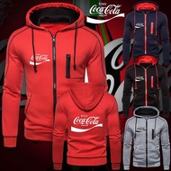 เสื้อแจ็คเก็ตเสื้อฮู้ดเสื้อกันหนาวพิมพ์ลาย Coca Cola แบบมีซิปแฟชั่นฤดูใบไม้ร่วงฤดูหนาว