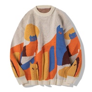Aelfric Eden Color Blocking Cat Sweater Casual Oversized Sweater Pullover Streetwear Fall Long Sleev