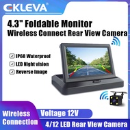 EKLEVA Vehicle HD Wireless Rear View Backup Camera 4.3" Foldable Monitor Car Reverse Parking Backup 