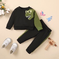 3-24 Months Baby Boy Clothes Set Long Sleeves Dinosaur Print Black Sweater + Pants 2PCS Clothing Aut