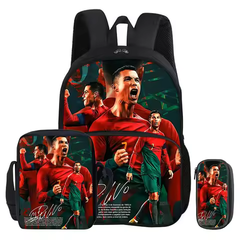 Ronaldo 3Pcs Set with Front Pocket Backpack Football Sport Shoulder Bag CR Football Star Pencil Bag