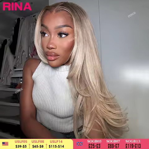 Brown Root Ash Blonde Straight 13X4 13x6 Lace Frontal Human Hair Wigs Transparent Lace 180 Density O