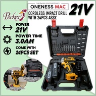 ''PECKER'' CORDLESS DRILL WITH 24PCS ASSY 3.0AH BATTERY 21V