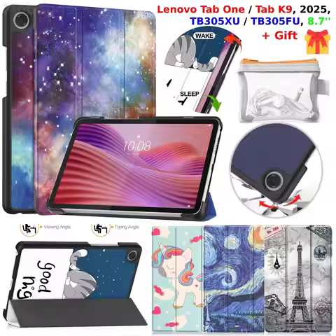 For Lenovo Tab One 2025 Tab K9 Case 8.7'' Tri-Fold PU Leather Stand Cover Auto Sleep/Wake Shockproof