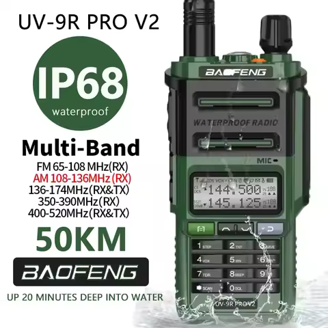BAOFENG UV 9R Pro V2 IP68 Waterproof Walkie Talkie Tri-Power Type-C Charger Dual Band Ham CB Radio T