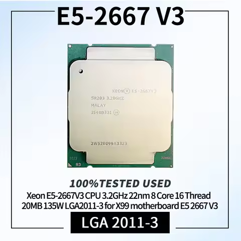 Xeon E5-2667V3 CPU 3.2GHz 22nm 8 Core 16 Thread 20MB 135W LGA2011-3 for X99 motherboard E5 2667 V3