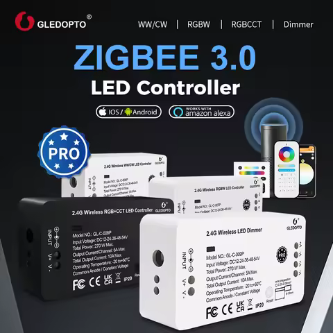 GLEDOPTO Zigbee 3.0 LED Controller DC12-54V RGB+CCT RGBW WW/CW Dimmer 2.4G Wireless smart home Work 