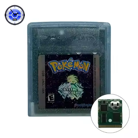 GBC Game Cartridge Pokemon Crystal Clear V2.5.11 Video Game Console Card Holographic Label High Qual