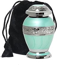 Azure Blue Engraved Small Keepsake Urn Set of 1 for Funeral Ashes Men Women | Ocean Blue Small Crema