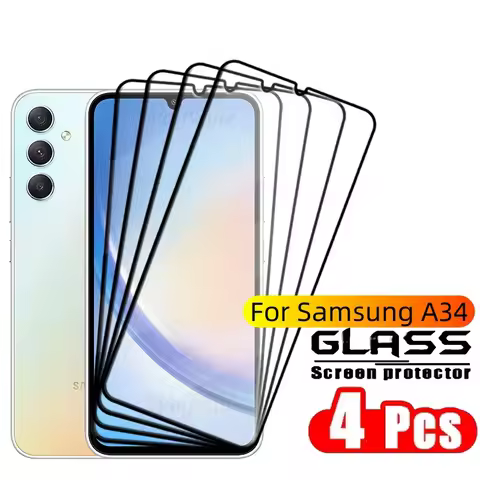 4PCS Full Cover Glass For Samsung A34 Glass Samsung Galaxy A34 Glass Full Glue Cover HD 9H For Scree