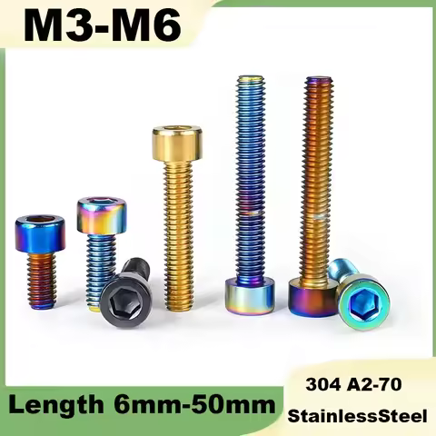 5Pcs Allen Bolts M3 M4 M5 M6 Black/Golden/Burn Blue/Rainbow 304 A2 Stainless Steel PVD Vacuum Coated