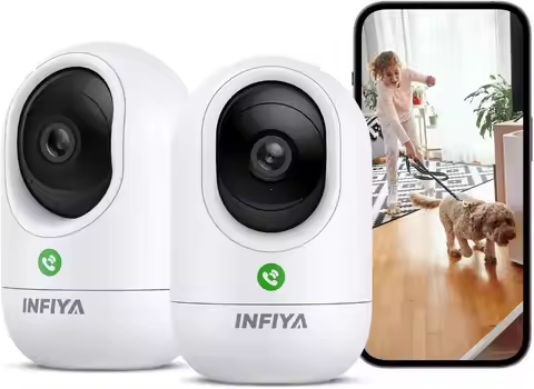 2K Indoor Security Camera with 360° View, Motion Alert, Alexa/Google Home Compatible, 2-Pack for Hom