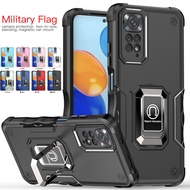 Military Flag Armor Shockproof Case For Xiaomi Redmi Note 11 Pro 10 10S 11S 9A 9C 10C Mi 11T POCO X3 NFC X4 Pro 5G POCO M4 Pro 4G Magnetic Ring Stand Camera Lens Protection Cover