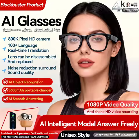 New 800W 4K HD Camera Smart Glasses Women 3600mAh Power Bank AI Chat Translation AI Chat WIFI Transm