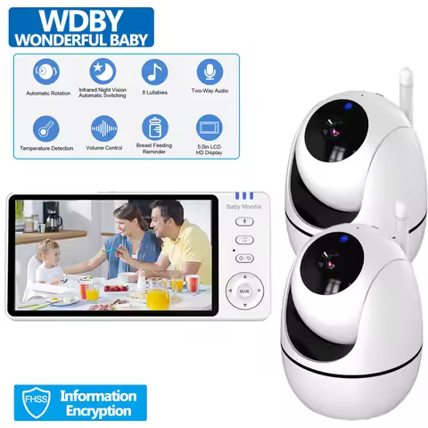 Video Baby Monitor with 2pcs Camera 5 Inch LCD Zoom Babyphone Temperature Sensor Surveillance Cam Lu