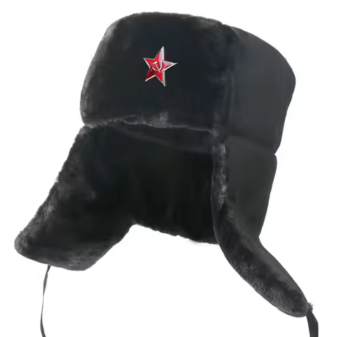 Winter Soviet Badge Lei Feng Hats for Men Russian Ushanka Hat Outdoor Warm Thicken Faux Rabbit Fur W
