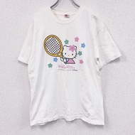 90年代古著Dunlop Hello Kitty短袖T卹，單線縫製，復古款，白色，L碼