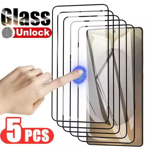 5PCS Fingerprint Ulock Glasses for Samsung Galaxy S25 Ultra Edge S23 FE S22 S21 Plus Full Cover Temp