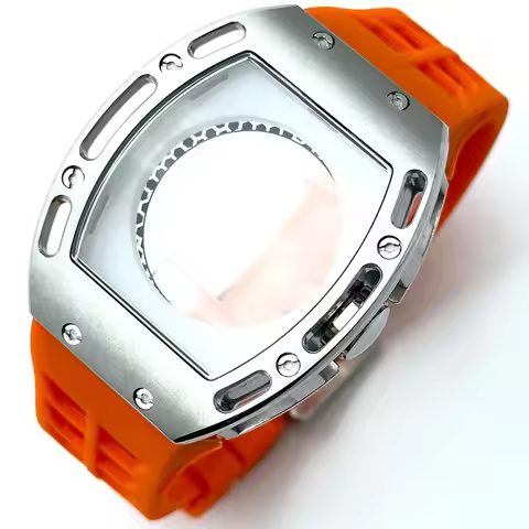 42mm*50mm Tonneau Steel Watch Case Silicone Strap Man Sports No logo For Richard Mille Miyota 8N24 A