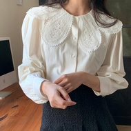 2025 Korean Retro Irregular Collar Flower Long Sleeve Shirt H1.26 H1.26
