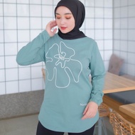 Kaosinn - Atasan Kaos Wanita Nameera Original | Motif Bunga Atas | Lengan Panjang Wudhu Friendly | B