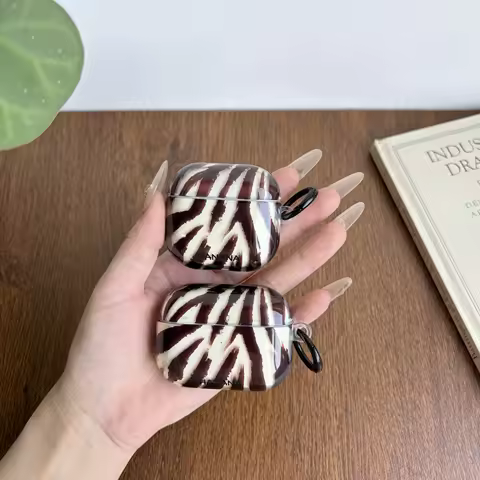 Fashion Retro Irregular Zebra-Pattern Transparent Brown Earphone Case with Black Ring Suitable for A