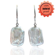 Square Pearl Earrings Baroque White Natural Pearl 925 Silver Women Earrings