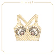 Kloset Jacquard Crop Top With Detail At Front (RS19-T001) เสื้อผ้าผู้หญิง เสื้อผ้าแฟชั่น เสื้อแฟชั่น