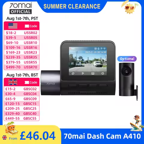 70mai Dash Cam A410 True 2.5K HDR Dual-Channel Supported F1.55 Aperture GPS 24H Parking Max 256GB Ca