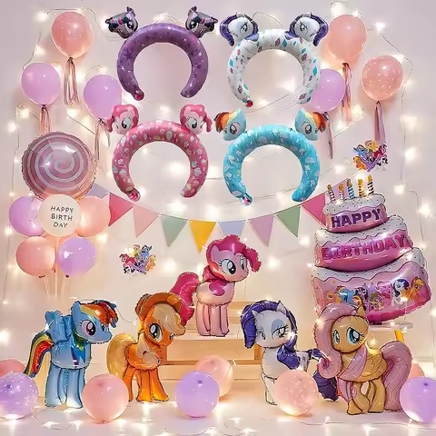 10pcs Cartoon My Little Pony Headdress Ballons Combination Children's Girl Birthday Party Decoration