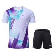 เสื้อยืดลายกีฬาปิงปองสำหรับทั้งหญิงและชายแขนสั้น2022 Li Ning ชุดแบดมินตัน