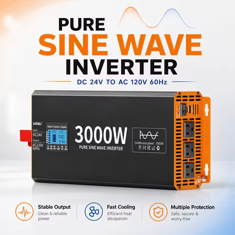 HOULI 24V to 120V Pure Sine Wave Inverter DC to AC Power Converter for RV Truck Camper Solar Off Gri