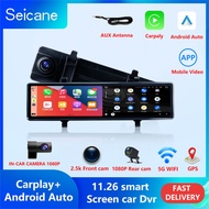Seicane 11.26 นิ้วพรมไร้สาย Android รถ WiFi บันทึกวิดีโอ 2.5K / 4K + 1080P สตรีมมิ่งในตัวถอดรหัสวิดี