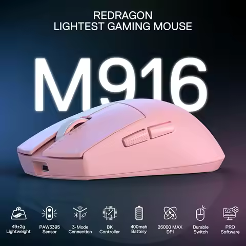 Redragon M916 PRO 3-Mode Wireless Gaming Mouse, 49G Ultra-Light 26K DPI Gamer Mouse
