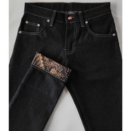 DRIPSTONE denim, black indigo raw selvedge denim pants