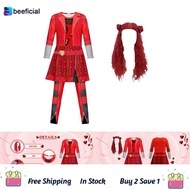 【LB0P】-Princess Red Costume for Girl Rise Red Jumpsuits with Wig Kids Dress Up Outfits Halloween Par