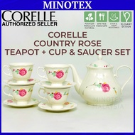 Set Teko Corelle Country Rose 1.4L Cawan Piring Porcelain Original Teapot Cup Saucer 10pcs Tea Set