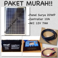 PAKET SOLAR PANEL SURYA 20WP SOLAR CONTROLLER 10A AKI 12V 7AH-gavtech