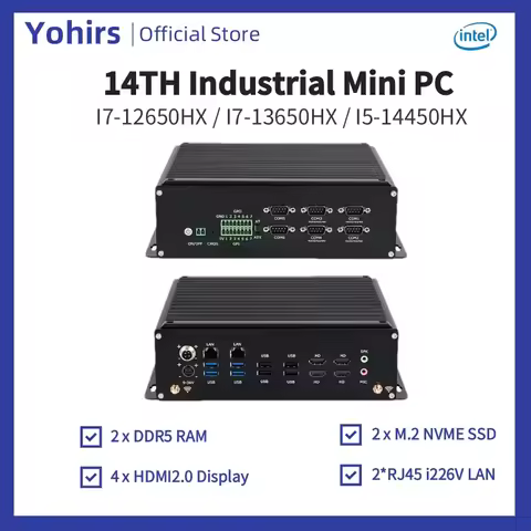 14th Industrial Mini Pc i5-14450HX i7-13650HX 12650HX DDR5 4HD2.0 6COM RS485 RS442 GPIO M.2 NVME 2x2
