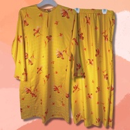 [M] Baju Kurung Pesak Biasa Tradisional Satin Matte Velvet Yellow Kuning Floral Bundle